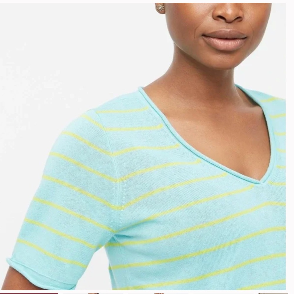 J.Crew Striped Short Sleeve V-Neck Sweater